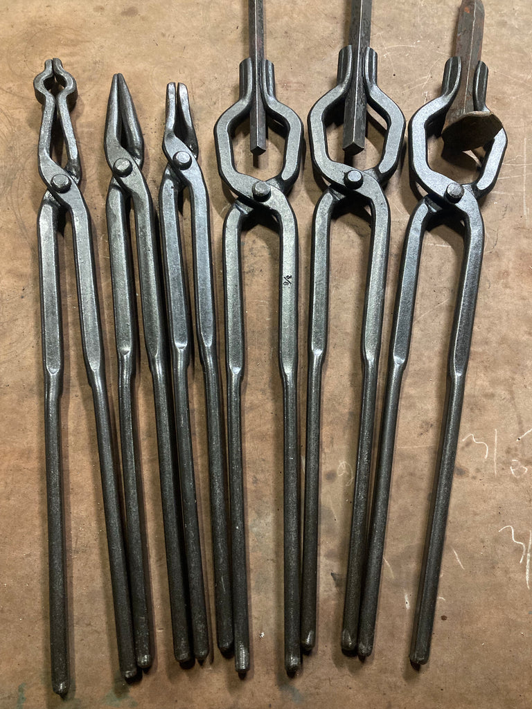 Beginner Blacksmith Tongs Blacksmith Forge Tong Tools Set Knife Making Tongs Includes 3/8,1/2 and 5/8 V Bolt Tongs & 1/4 Flat Jaw Tongs & Scroll